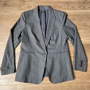Ann Taylor Blazer Coat Jacket Womens 8 Gray Wool Blend Long Sleeve One Button